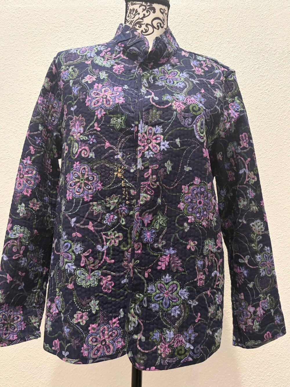 Rebecca Malone Petite PXL Quilted Floral Button Front Jacket Top